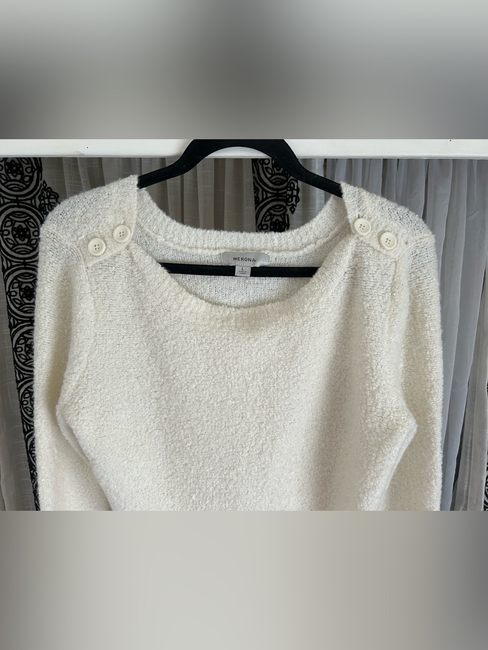 White Button-Shoulder Soft Sweater - Picture 4 of 5